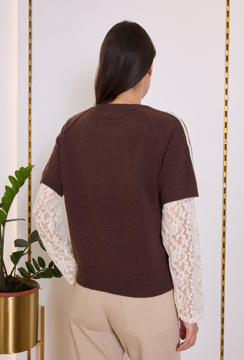 Pull femme superposition dentelle