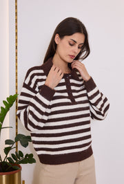 Pull polo rayé femme