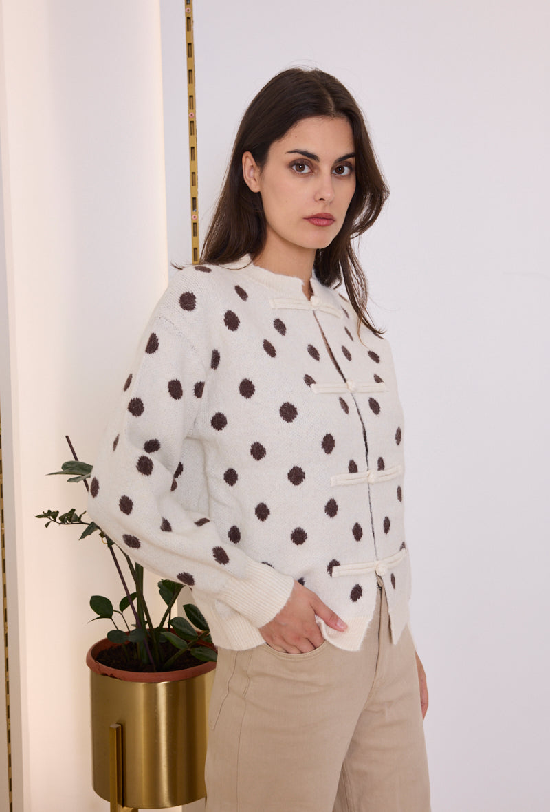 Gilet maille pois fermeture chinoise