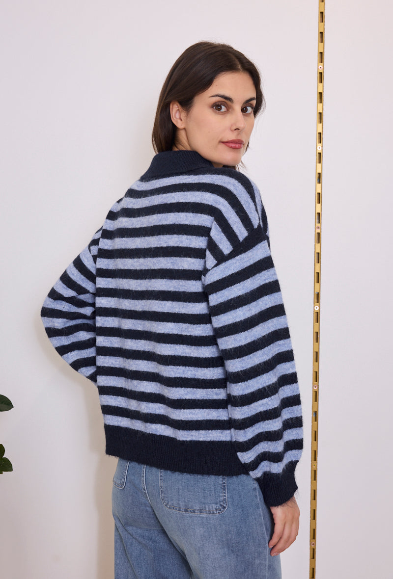 Pull polo rayé femme