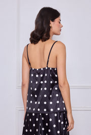 Caraco à pois en satin avec dentelle