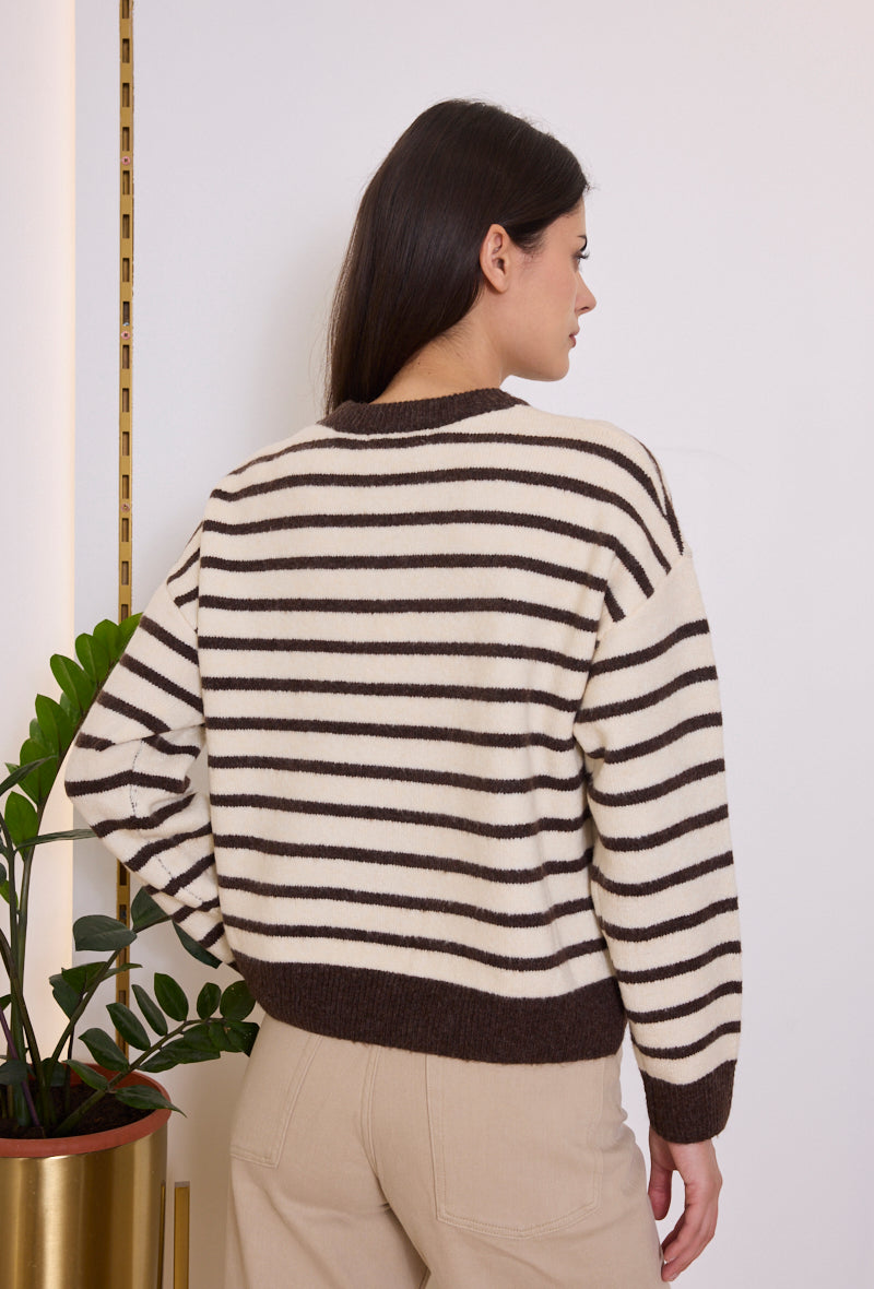 Pull marinière chien brodé