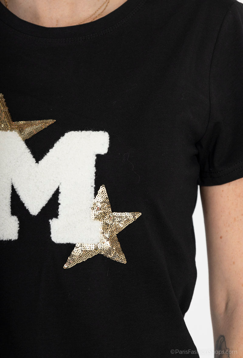 T-shirt femme lettre M étoiles