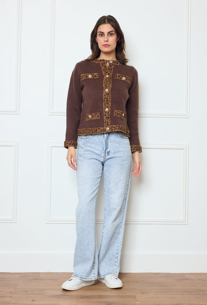 Gilet chic avec bordure léopard