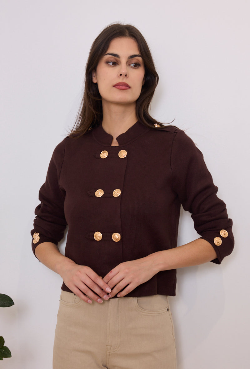 Gilet Style Officier Boutons Dorés