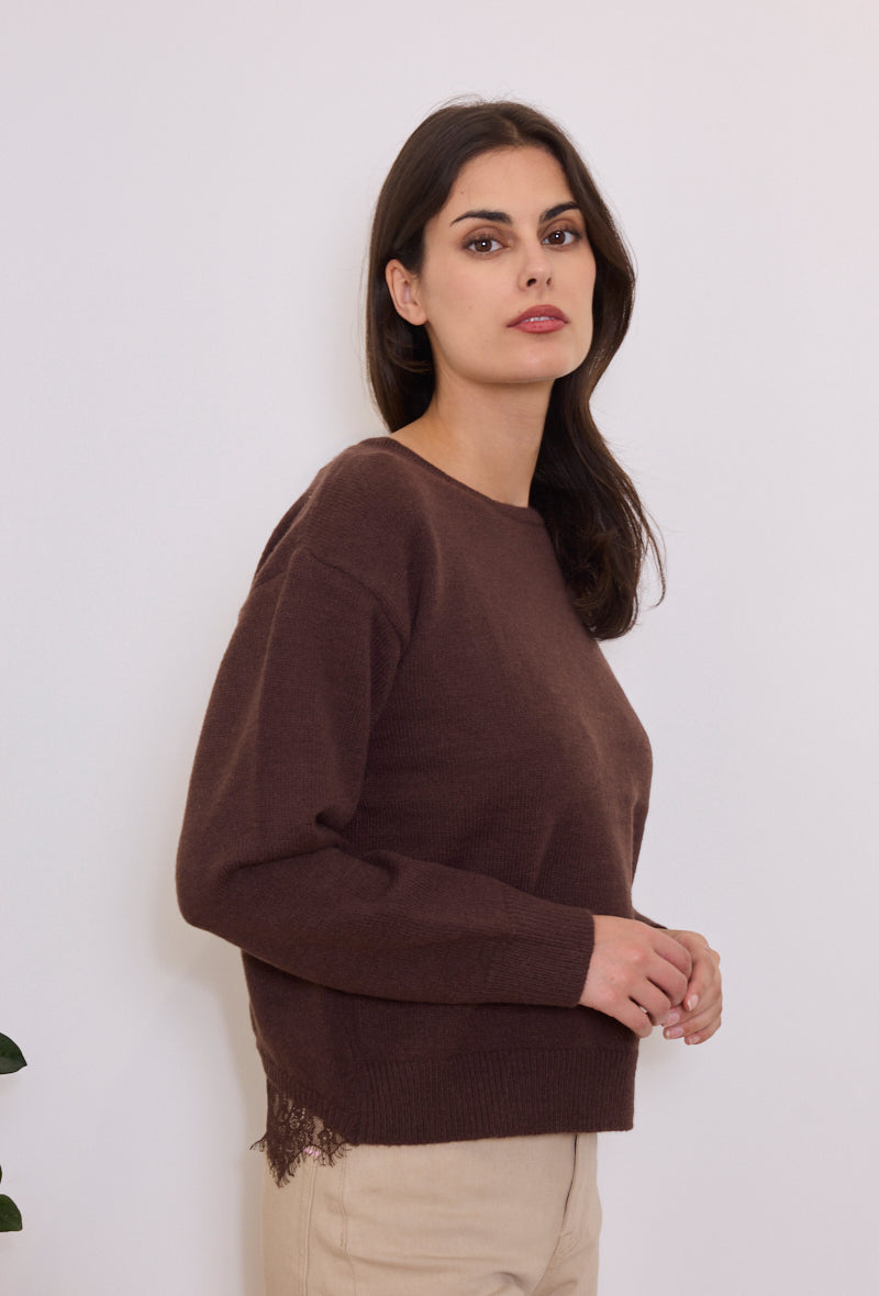 Pull maille réversible dos noué