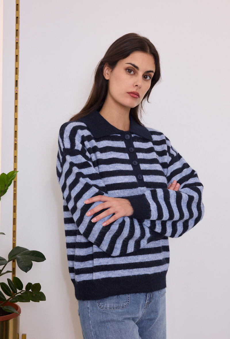 Pull polo rayé femme