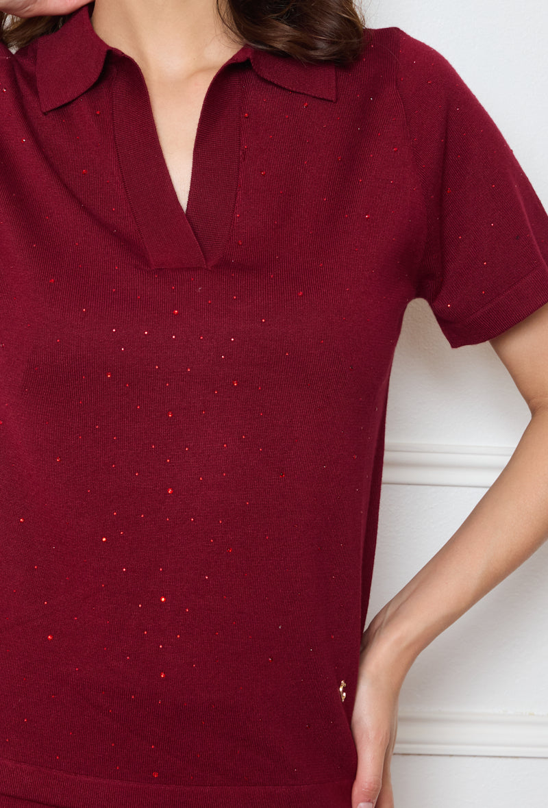 Top Polo Maille Brillante Col V