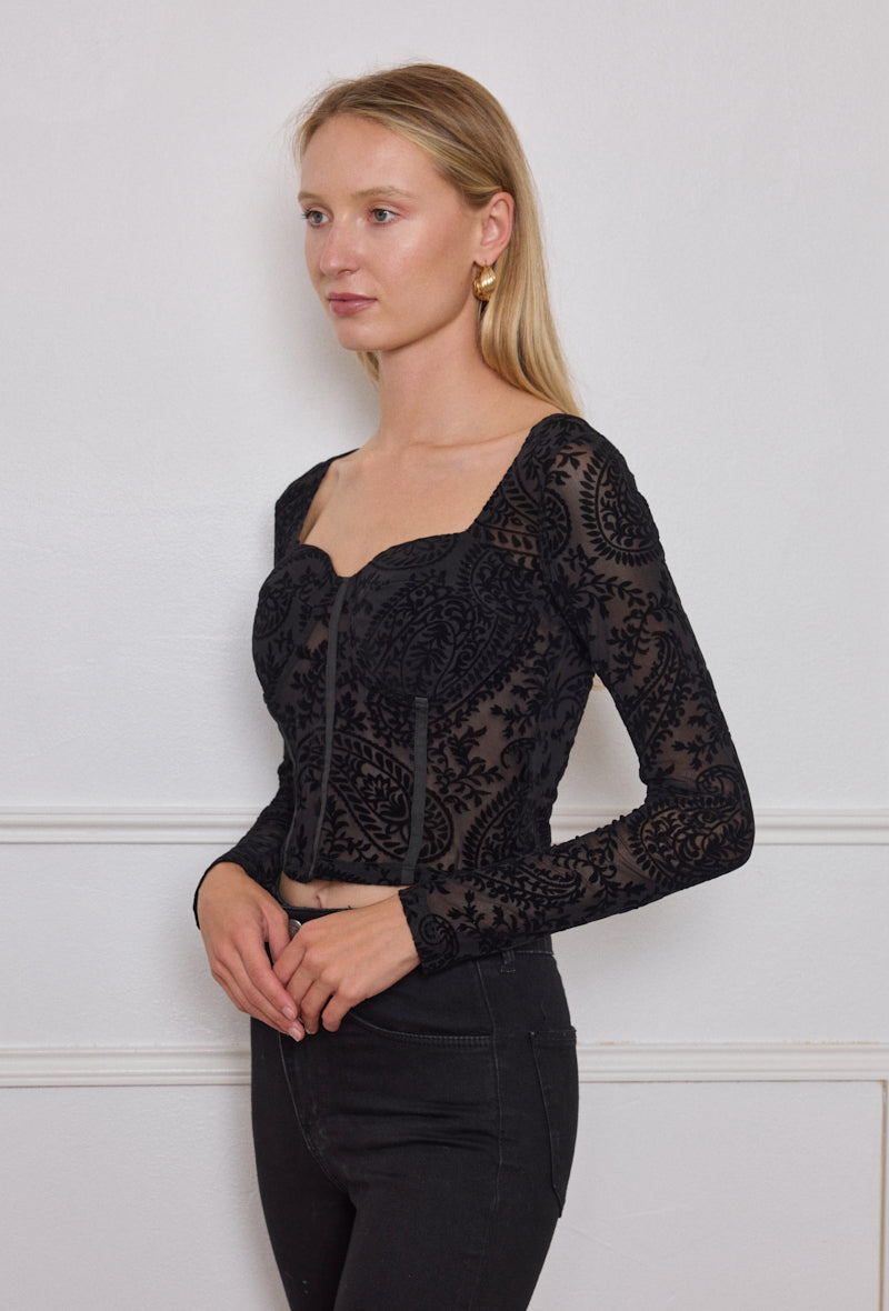 Top corset manches longues velours