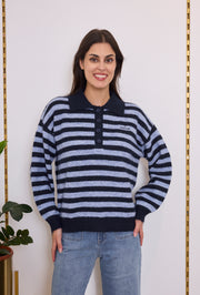 Pull polo rayé femme