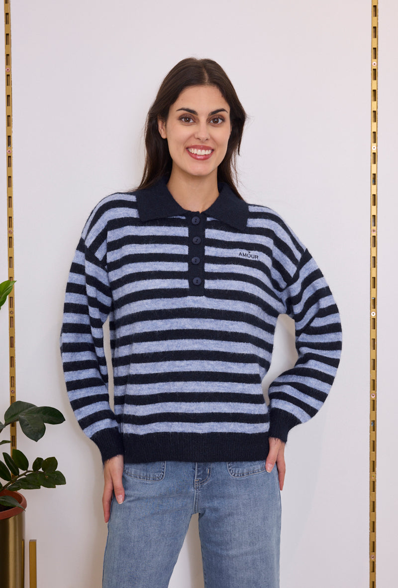 Pull polo rayé femme