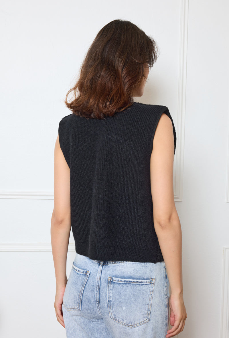 Collarless Sherpa Tie-Front Vest