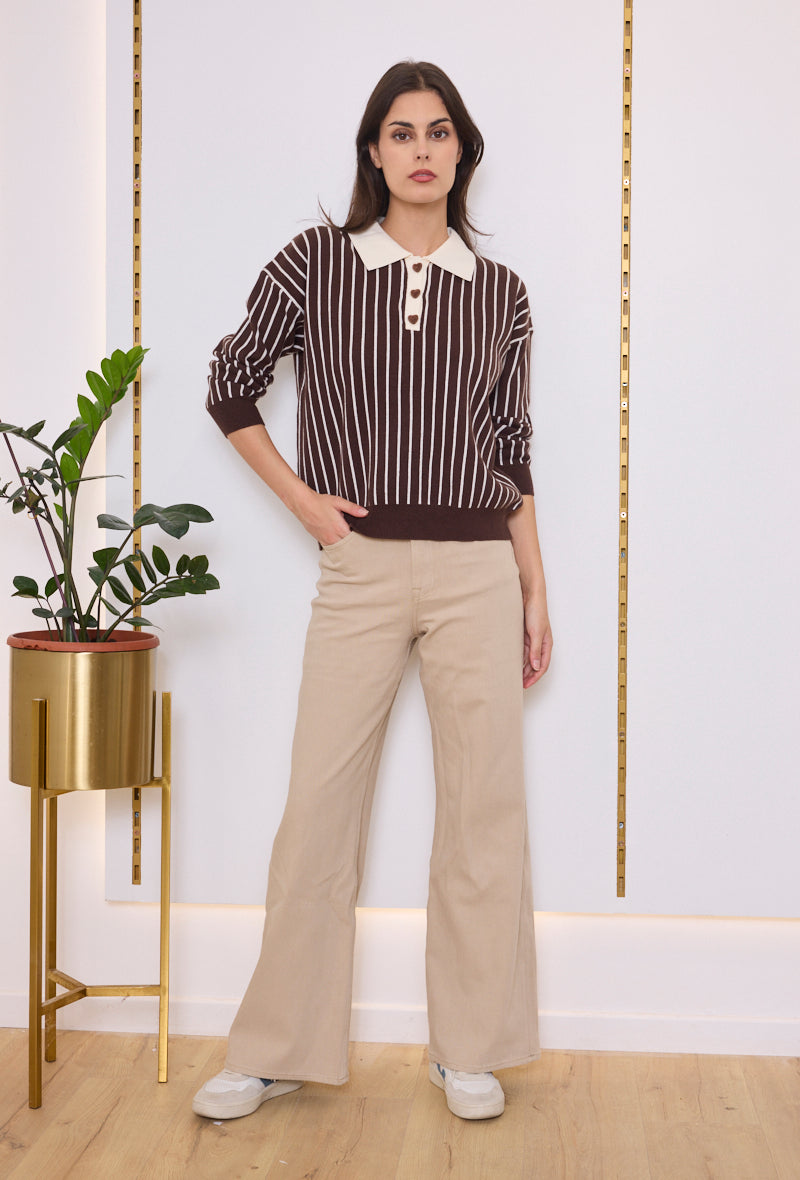 Pull col polo maille rayée