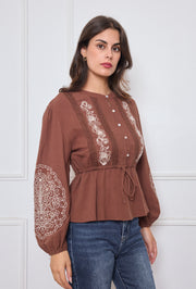 Chemise bohème brodée à taille cintrée