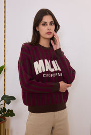 Pull maille rayé inscription bouclette