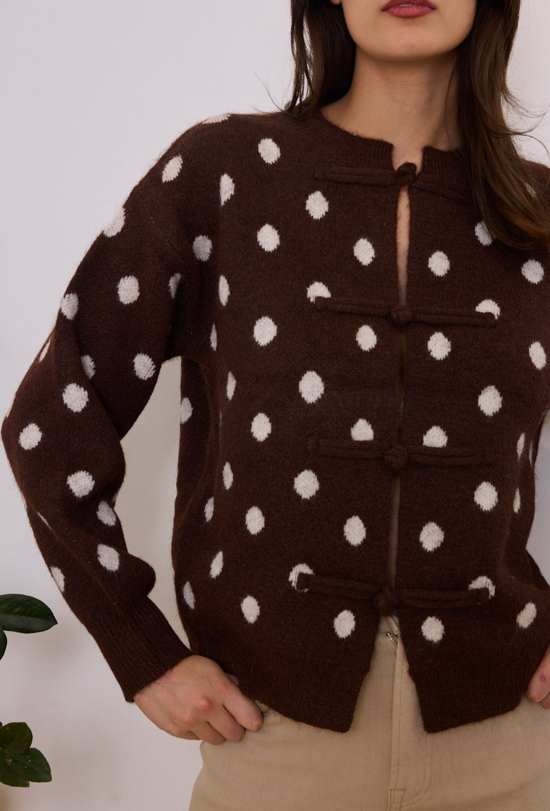 Gilet maille pois fermeture chinoise