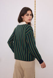 Pull col polo maille rayé
