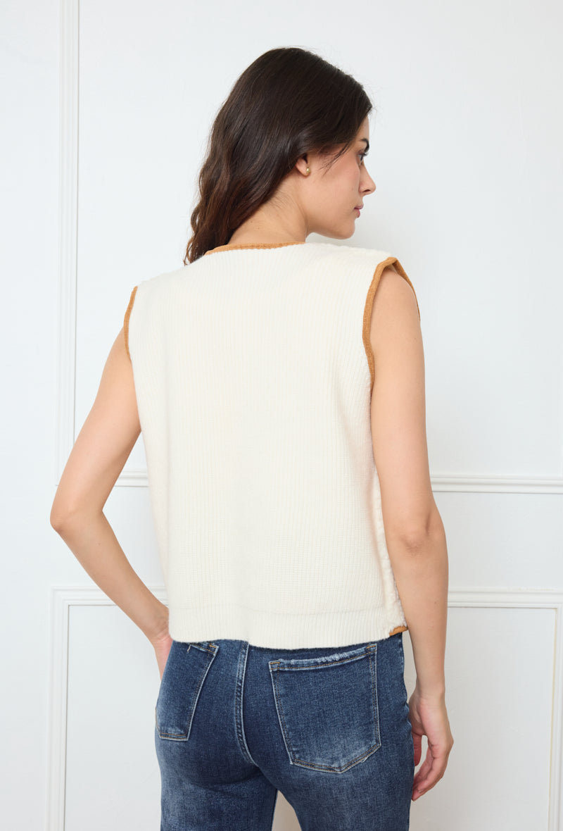 Collarless Sherpa Tie-Front Vest