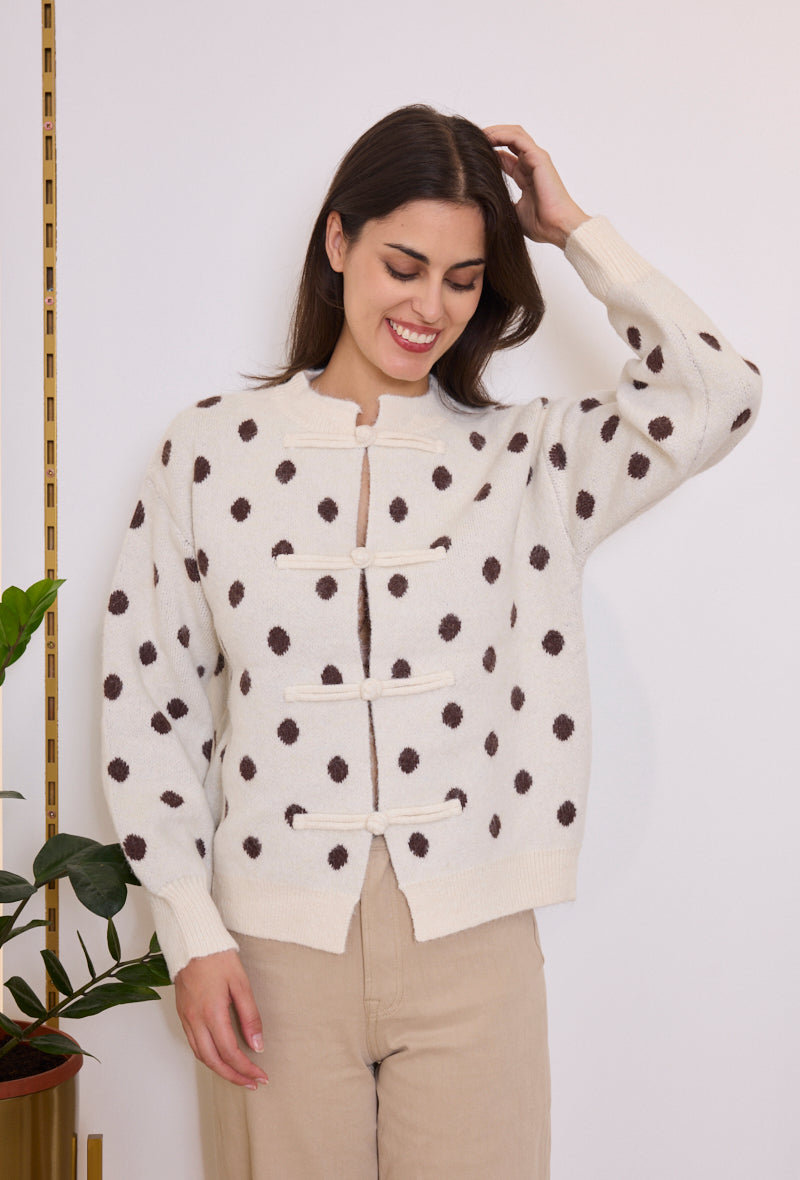 Gilet maille pois fermeture chinoise