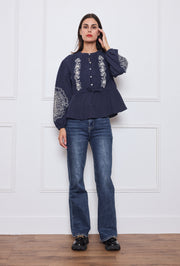 Chemise bohème brodée à taille cintrée