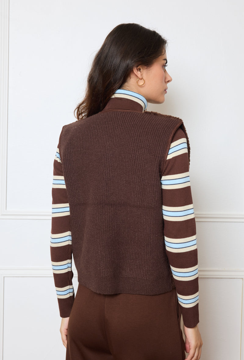 Collarless Sherpa Tie-Front Vest