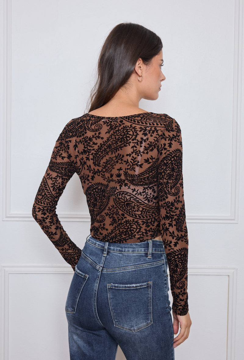 Top corset manches longues velours