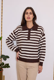Pull polo rayé femme