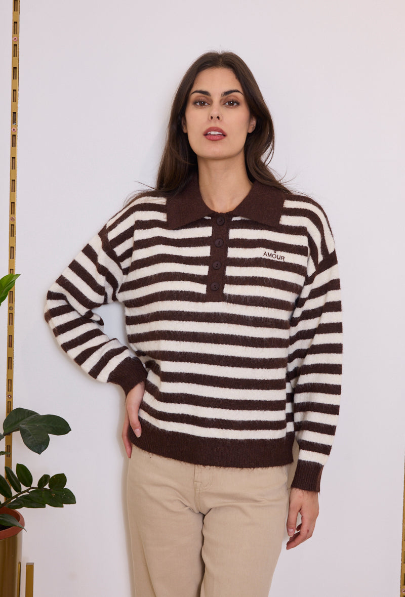 Pull polo rayé femme