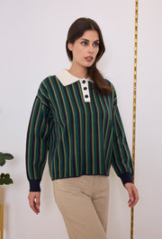 Pull col polo maille rayé