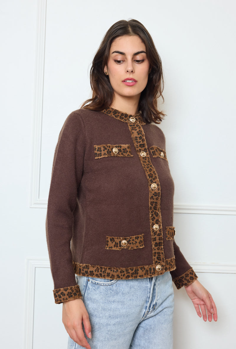 Gilet chic avec bordure léopard