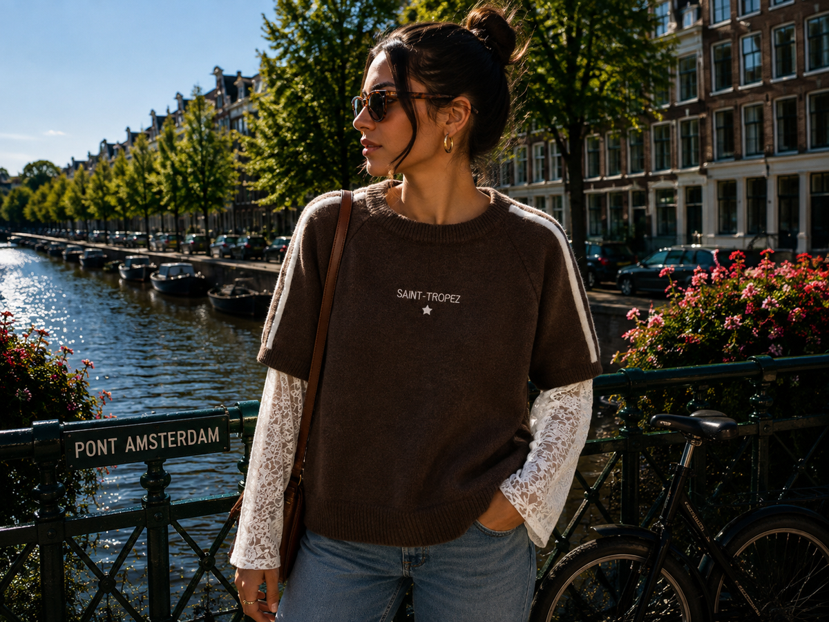 Pull femme superposition dentelle