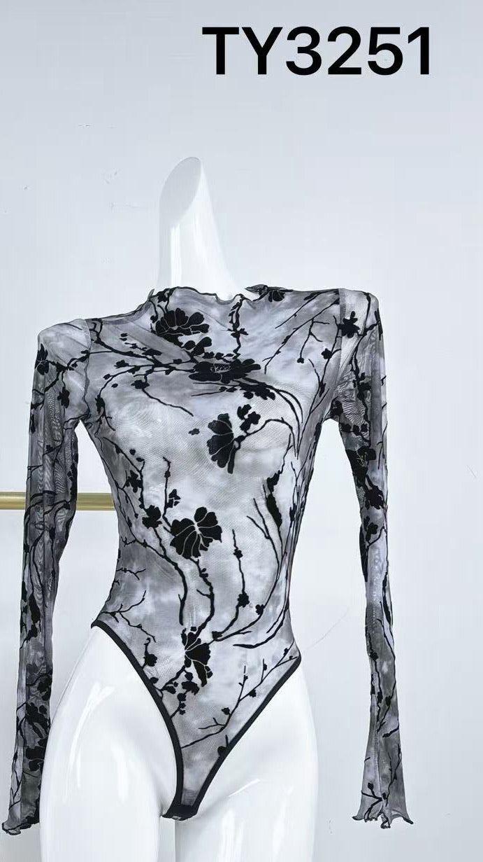 Body en tulle imprimé fleuri