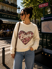 Pull cœur fleuri