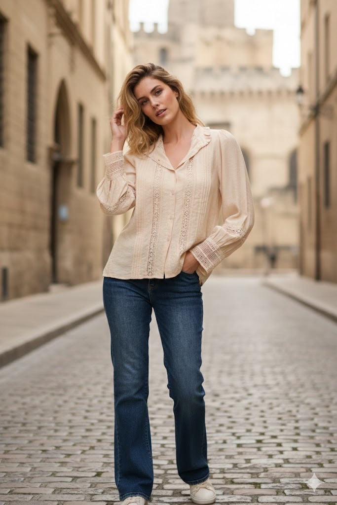 Chemise coton dentelle vintage