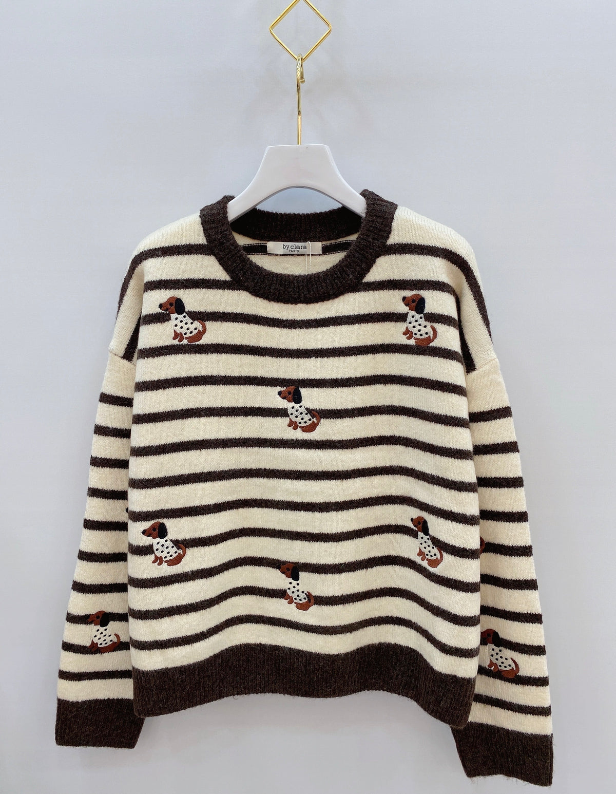 Pull marinière chien brodé