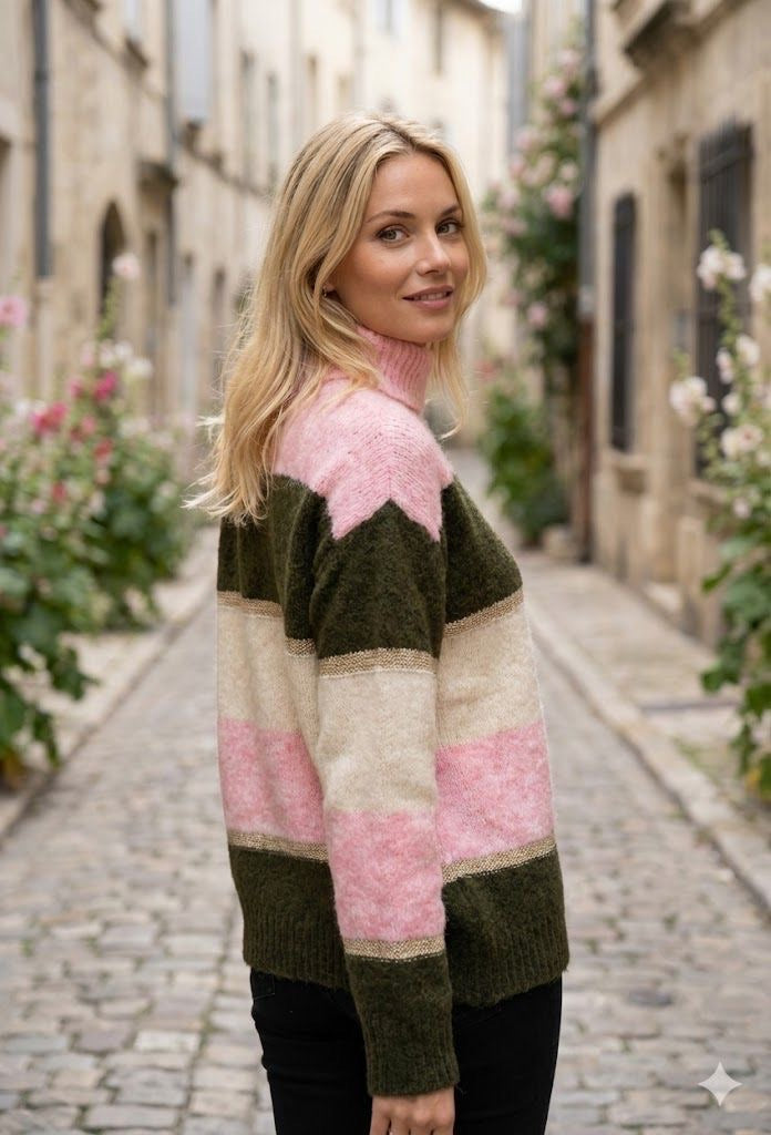PULL COL ROULÉ MAILLE RAYURES