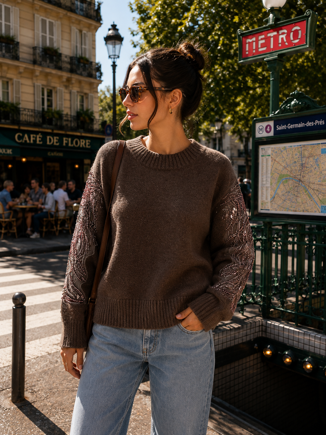 Pull maille et tulle brodé