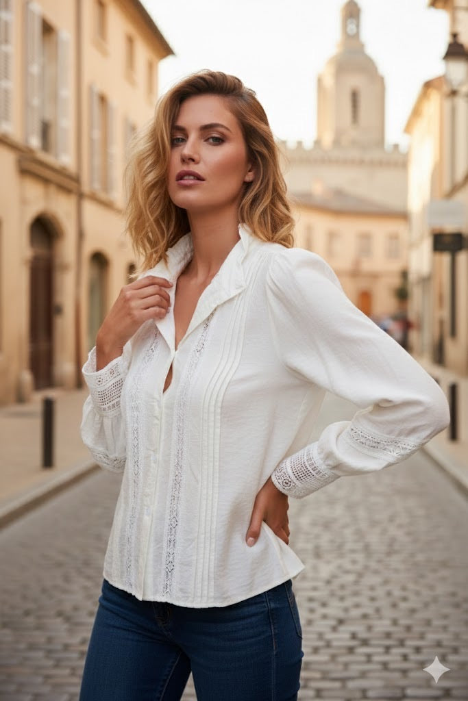 Chemise coton dentelle vintage