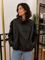 Veste effet cuir col montant
