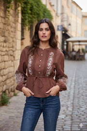 Chemise bohème brodée à taille cintrée