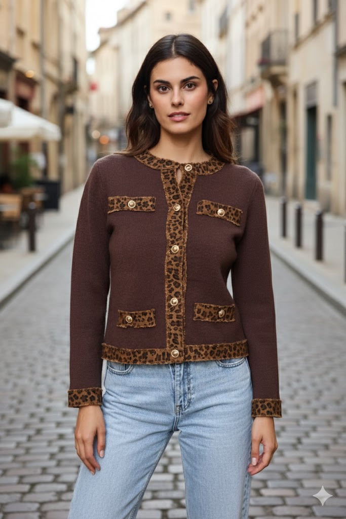 Gilet chic avec bordure léopard