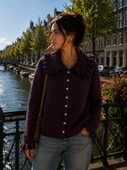 Gilet en maille à col volanté