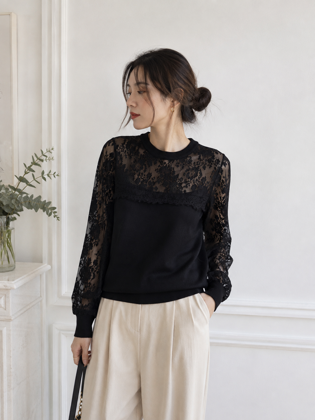 Pull maille et dentelle
