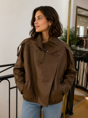 Veste effet cuir col montant