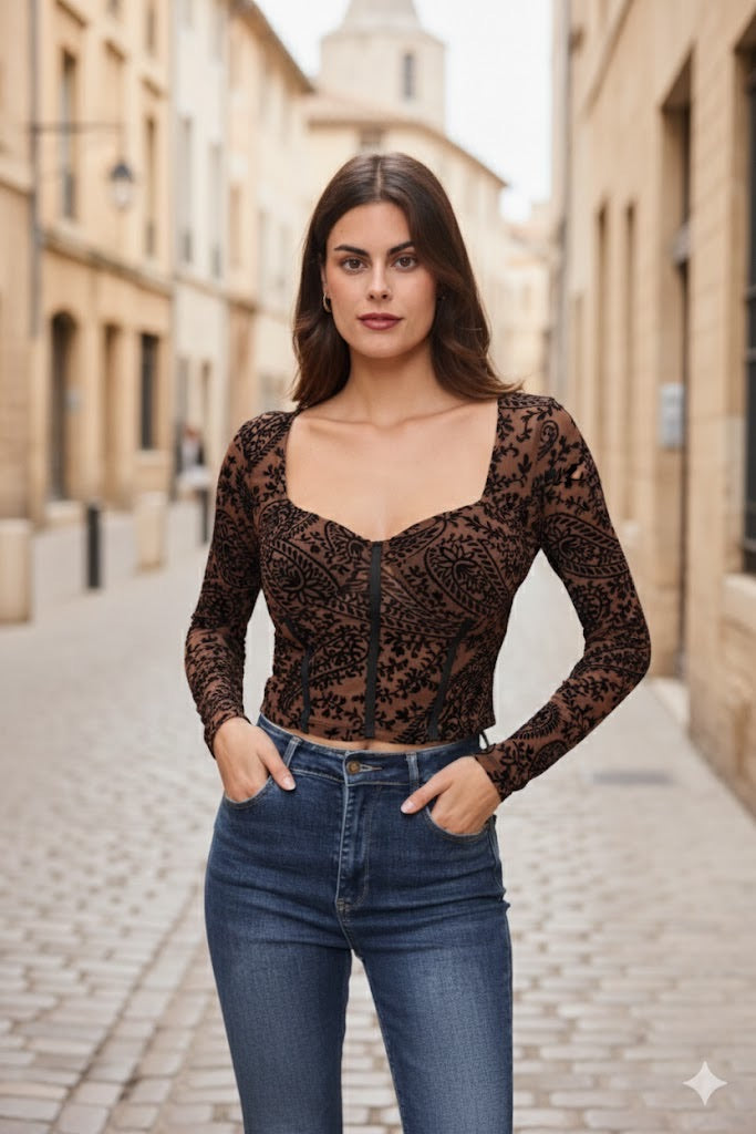 Top corset manches longues velours