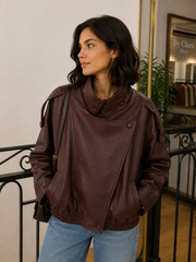 Veste effet cuir col montant