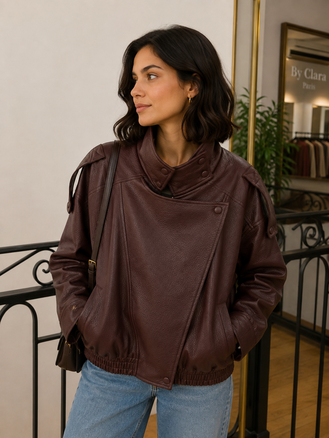 Veste effet cuir col montant