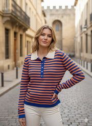 Pull col chemise rayé