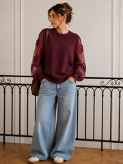 Pull manches transparentes fleuries