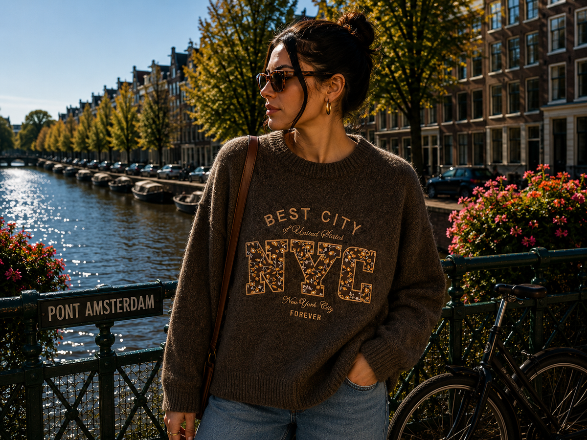 Pull maille brodé NYC